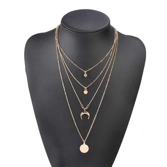 Multilayer Crescent Moon Boho Pendant Necklace